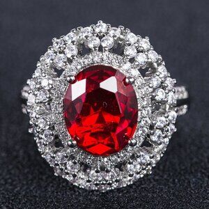 💍 Flower Emerald Ruby Oval Zircon Luxury Vintage Rings for Women, INDN8115